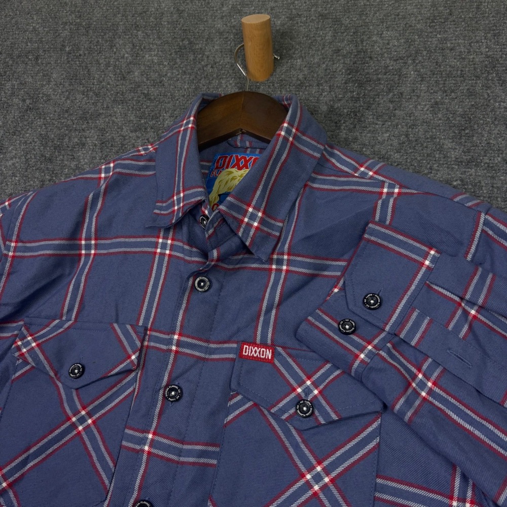Dixxon Flannel Shirt Mens M Blue Garth Plaid D-Tech Long Sleeve Button Up 0491